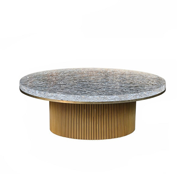 Clear Glam Metal Single Round Pedestal Coffee Cocktail Table