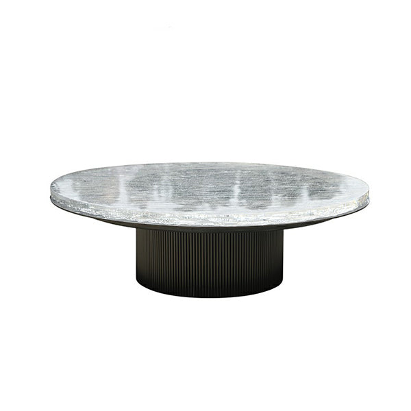 Clear Glam Metal Single Round Pedestal Coffee Cocktail Table