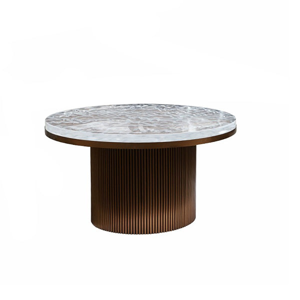 Heldere glam metalen enkele ronde voetstuk koffiecocktailtafel