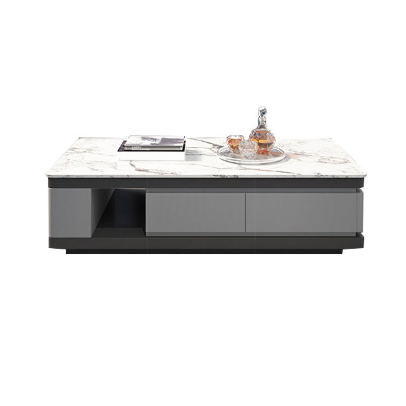 White Contemporary Marble Top Coffee Cocktail Table with Storage