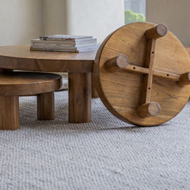 コンテンポラリー4脚ブラウンソリッドウッドラウンドコーヒーカクテルテーブル