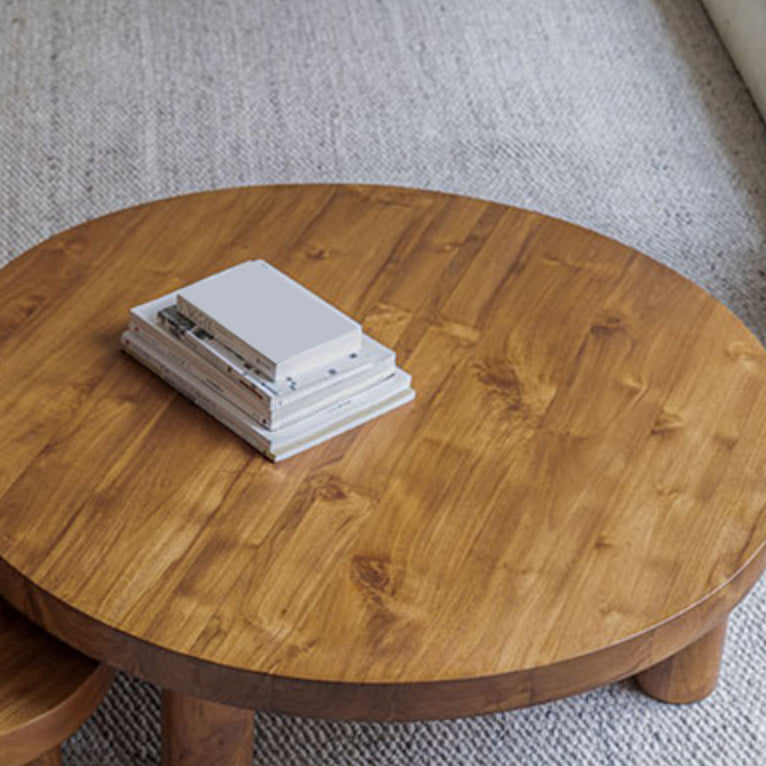 コンテンポラリー4脚ブラウンソリッドウッドラウンドコーヒーカクテルテーブル