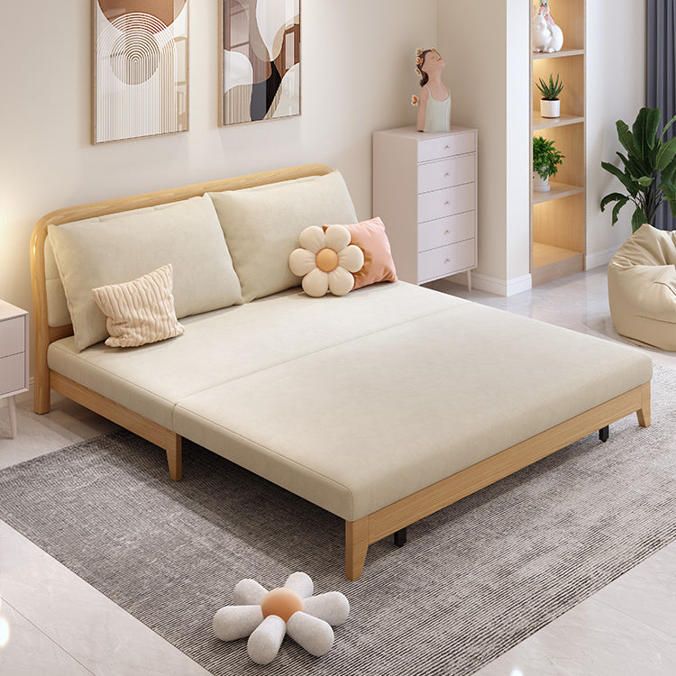 37.4" Wide Futon Sofa Bed with Upholstered Foldable Wood Contemporary Beige