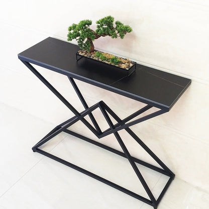 Contemporary Iron Console Accent Table with Shelves for Hall 31"L x 12"W x 31"H Black