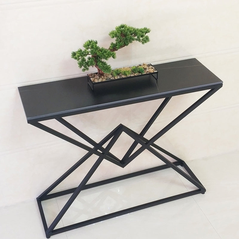 Contemporary Iron Console Accent Table with Shelves for Hall 39"L x 12"W x 31"H Black Clearhalo 'Console Tables' 'console_tables' 'Entry & Mudroom Furniture' 'furn' 'furn_console_tables' 'Furniture' 7829764