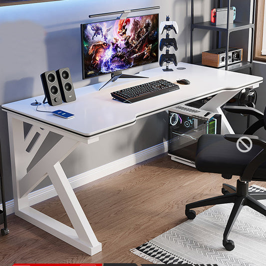 Contemporary Wooden Office Desk Rectangle Computer Desk with Metal Base White