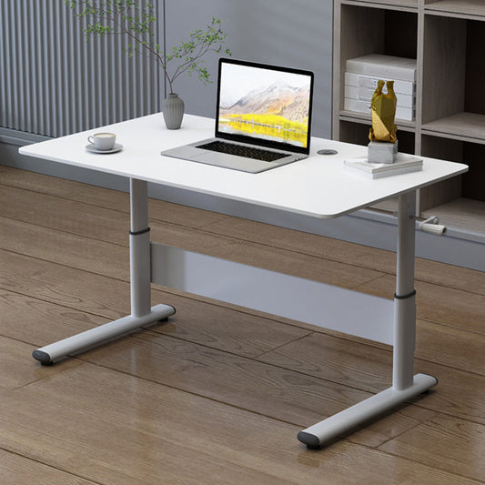 Adjustable Height Modern Computer Desk Steel Base Writing Desk White No Drawer