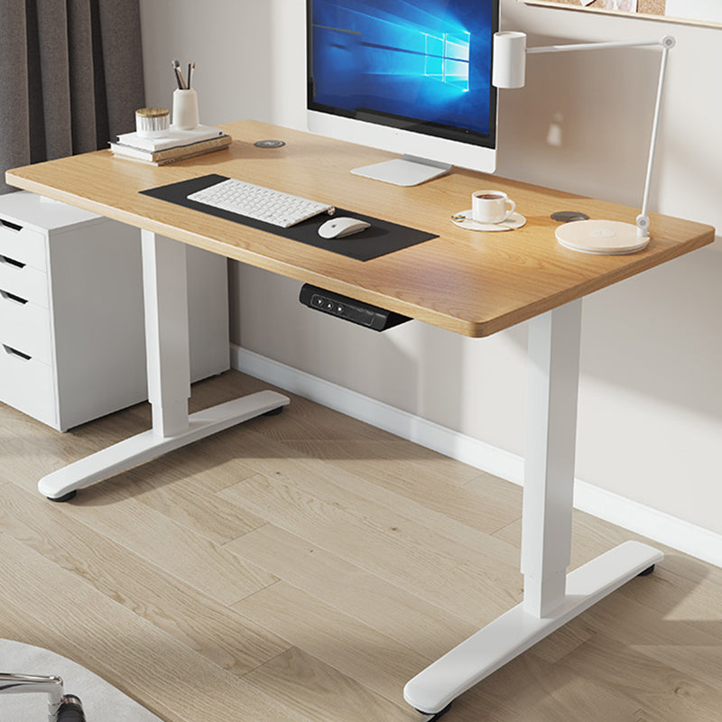 Contemporary Adjustable Height Computer Desk T-Shape Base Standing Desk White Yellow Clearhalo 'furn' 'furn_office_desk' 'Furniture' 'Office Desks' 'Office Furniture' 'office_desk' 7830029