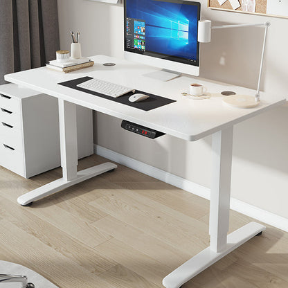 Contemporary Adjustable Height Computer Desk T-Shape Base Standing Desk White White Clearhalo 'furn' 'furn_office_desk' 'Furniture' 'Office Desks' 'Office Furniture' 'office_desk' 7830030