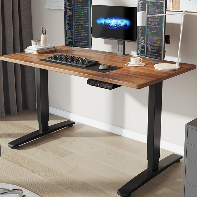 Contemporary Adjustable Height Computer Desk T-Shape Base Standing Desk Black Walnut Clearhalo 'furn' 'furn_office_desk' 'Furniture' 'Office Desks' 'Office Furniture' 'office_desk' 7830035