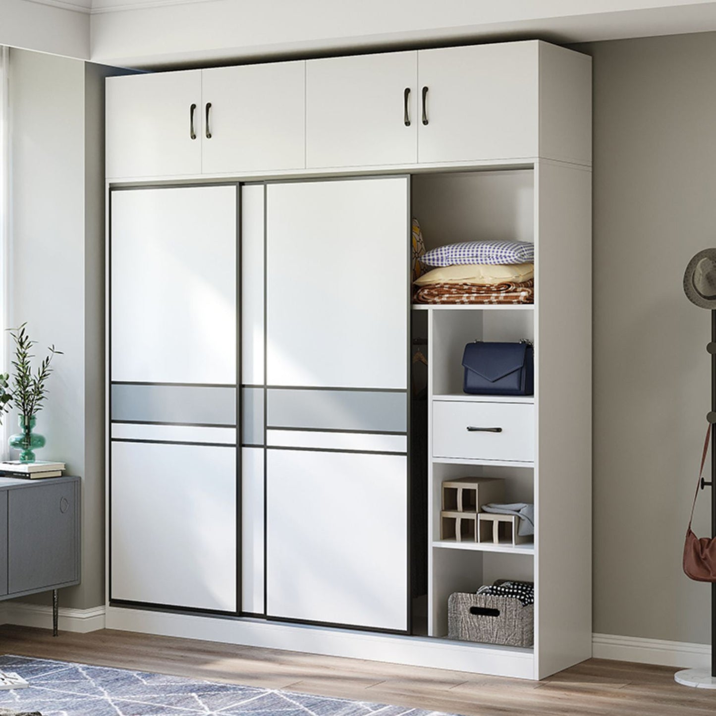 Sliding Wardrobe Armoire with Shelves Engineered Wood Wardrobe Cabinet