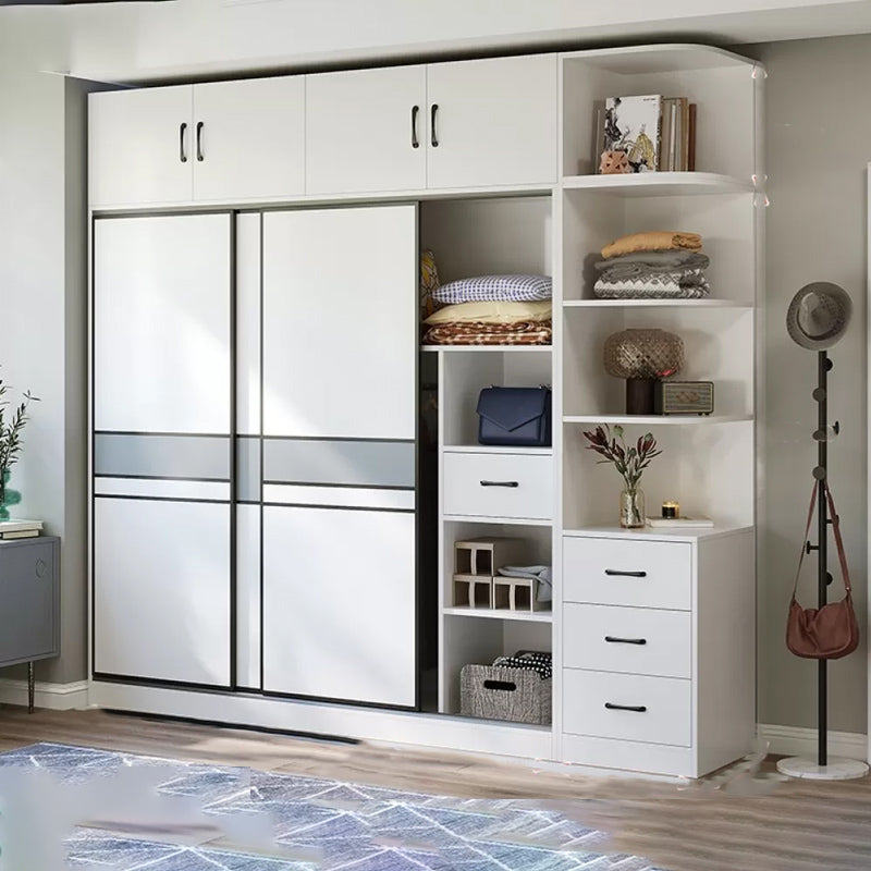 Sliding Wardrobe Armoire with Shelves Engineered Wood Wardrobe Cabinet