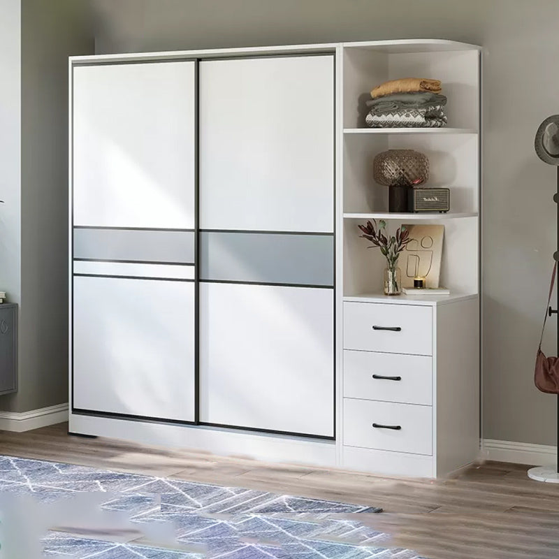 Sliding Wardrobe Armoire with Shelves Engineered Wood Wardrobe Cabinet