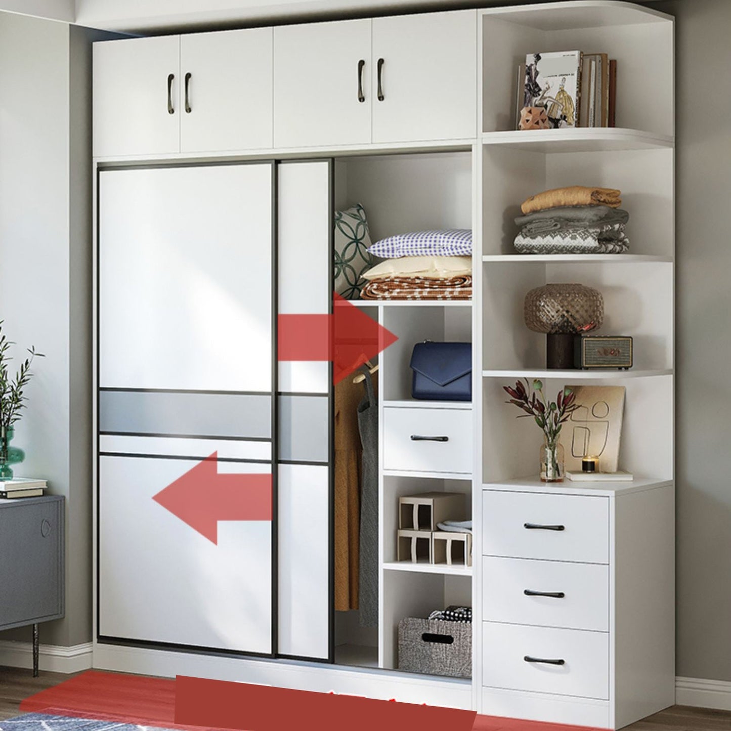 Sliding Wardrobe Armoire with Shelves Engineered Wood Wardrobe Cabinet