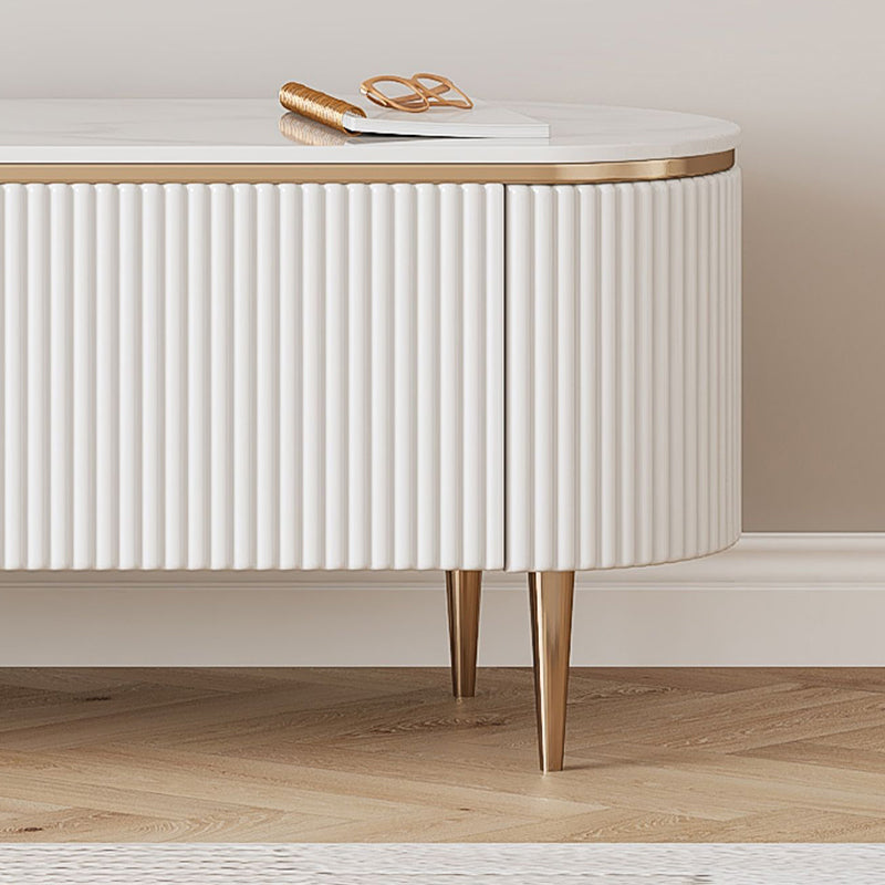Console glam oval white tv stand con ripiani per soggiorno
