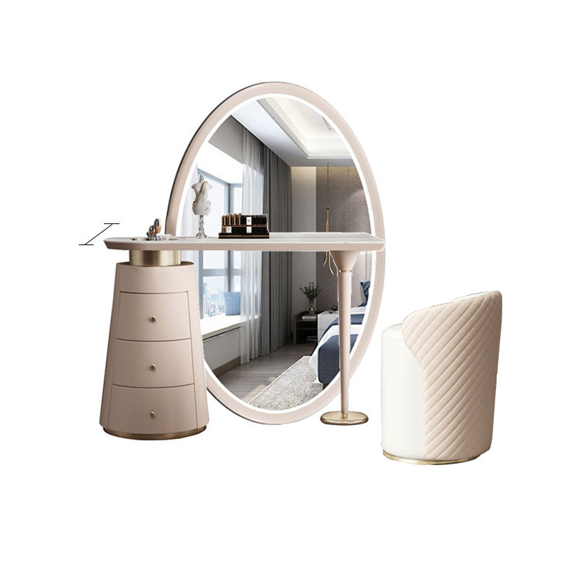 Moderne avec tiroir chambre miroir métallique avec coiffeuse tabouret
