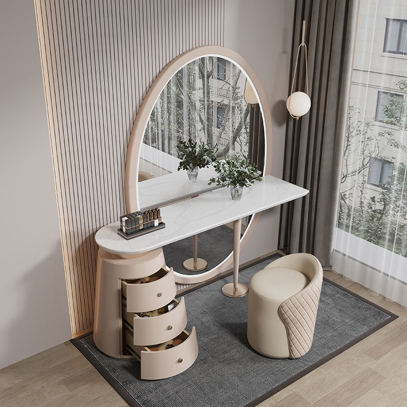 Moderne avec tiroir chambre miroir métallique avec coiffeuse tabouret