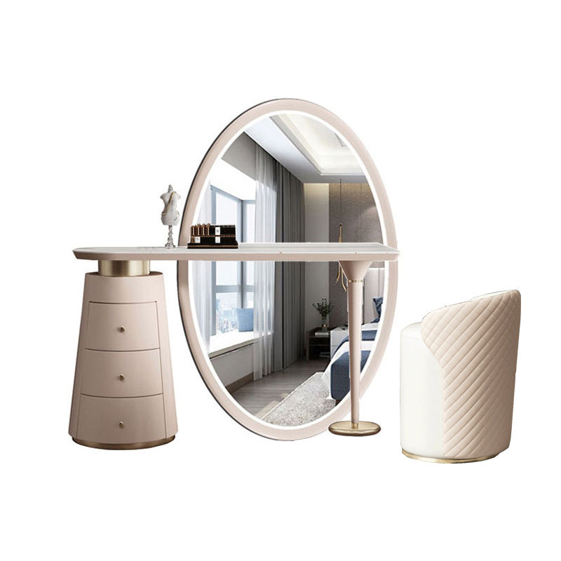 Moderne avec tiroir chambre miroir métallique avec coiffeuse tabouret