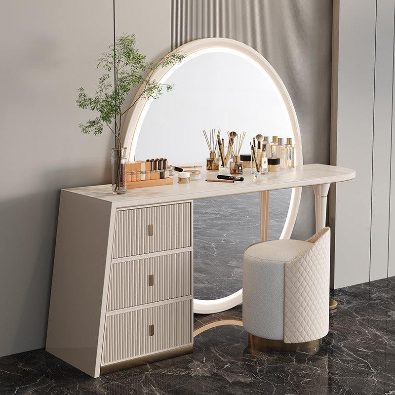 Moderne avec tiroir chambre miroir métallique avec coiffeuse tabouret