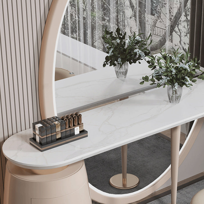 Moderne avec tiroir chambre miroir métallique avec coiffeuse tabouret