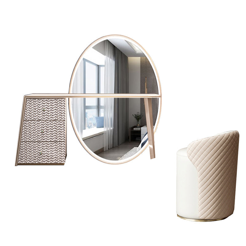 Moderne avec tiroir chambre miroir métallique avec coiffeuse tabouret