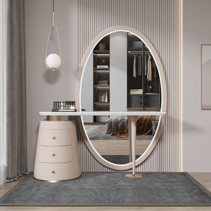 Moderne avec tiroir chambre miroir métallique avec coiffeuse tabouret