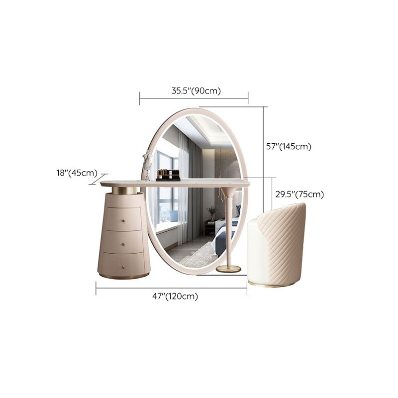 Moderne avec tiroir chambre miroir métallique avec coiffeuse tabouret