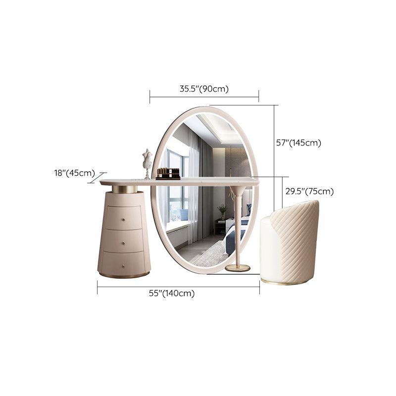 Moderne avec tiroir chambre miroir métallique avec coiffeuse tabouret