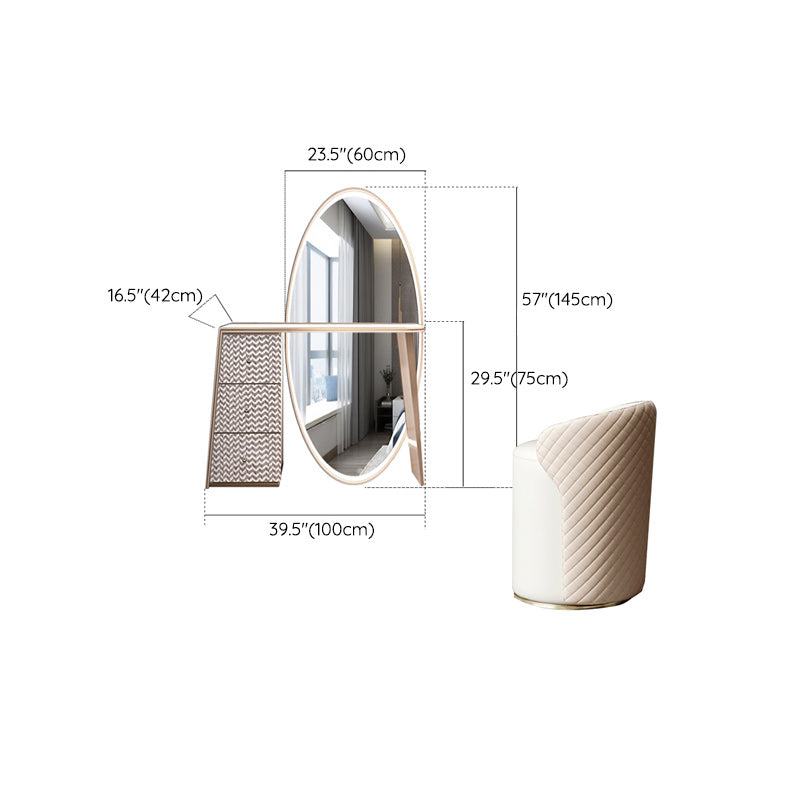 Moderne avec tiroir chambre miroir métallique avec coiffeuse tabouret