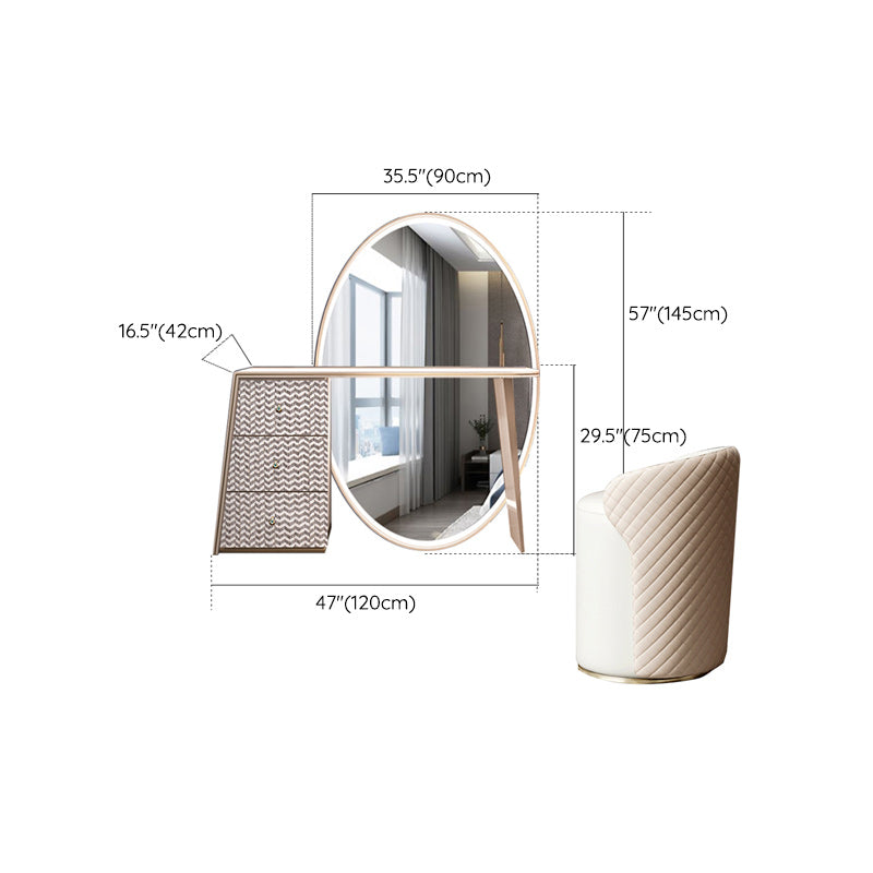 Moderne avec tiroir chambre miroir métallique avec coiffeuse tabouret