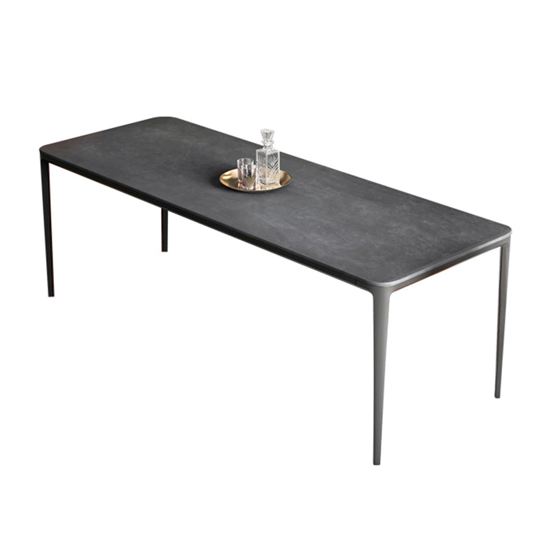 Modern Grey Rectangular Stone Tabletop Dining Table with 4 Black Legs 47"L x 28"W x 29"H Without Chairs Clearhalo 'Dining Tables & Seating' 'Dining Tables' 'dining_table' 'furn' 'furn_dining_table' 'Furniture' 'Kitchen & Dining Furniture' 7836830