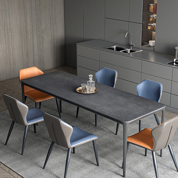 Modern Grey Rectangular Stone Tabletop Dining Table with 4 Black Legs Clearhalo 'Dining Tables & Seating' 'Dining Tables' 'dining_table' 'furn' 'furn_dining_table' 'Furniture' 'Kitchen & Dining Furniture' 7836835