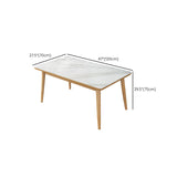 Modern White Rectangle Stone Dining Table with Solid Wood Legs