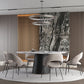 Contemporary Gray Marble Round Dining Table with Wooden Pedestal