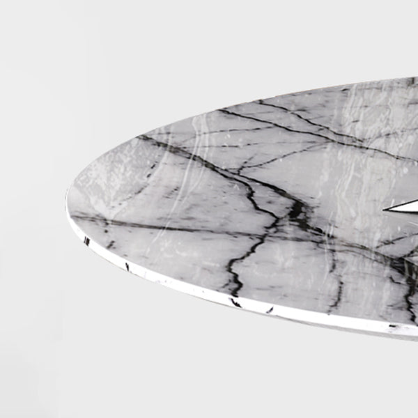 Contemporary Gray Marble Round Dining Table with Wooden Pedestal