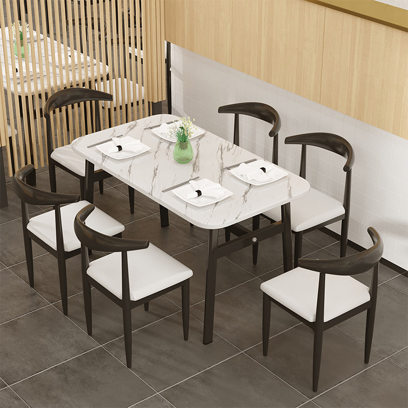 Zeitgenössischer weiße rechteckige Holzentisch mit 4 Stahlfuß