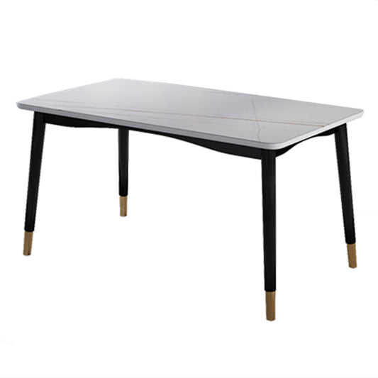Modern Rectangular Gray Stone Dining Table with 4 Solid Wood Foot 43.3"L x 23.6"W x 29.5"H Without Chairs