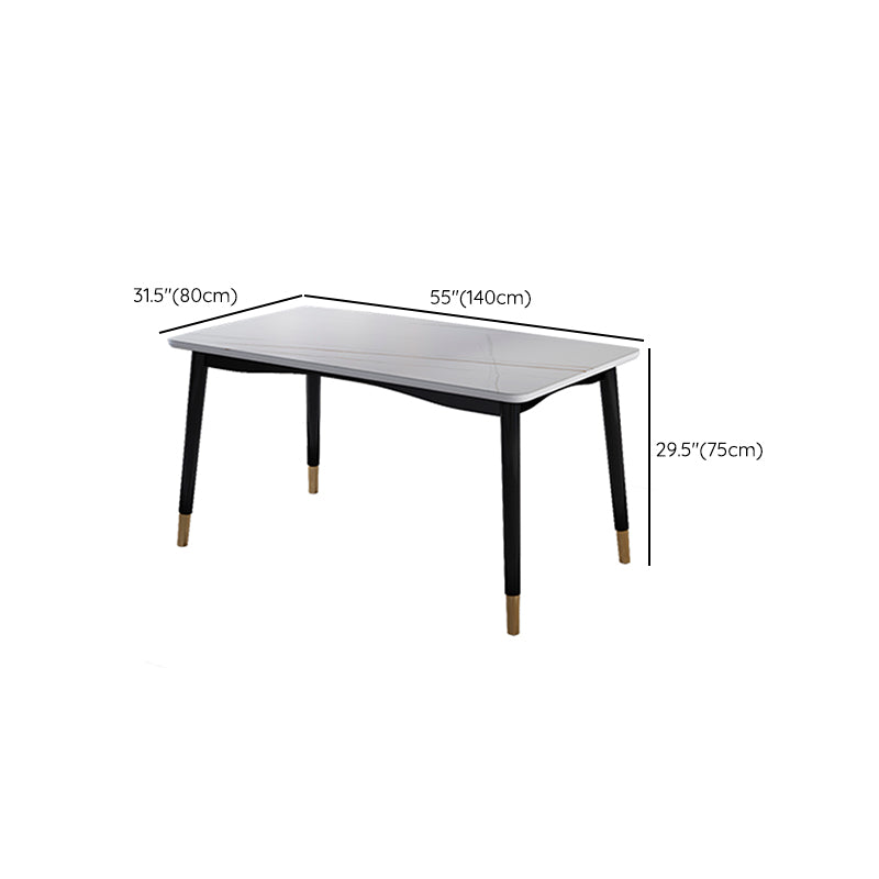 Mesa de comedor de piedra gris rectangular moderna con 4 pies de madera maciza