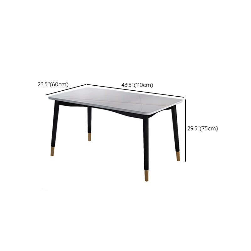 Mesa de comedor de piedra gris rectangular moderna con 4 pies de madera maciza