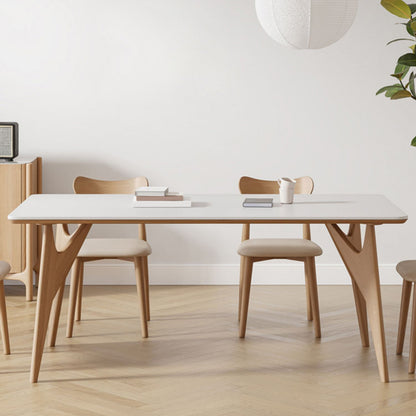 Modern Rectangular White Stone Top Dining Table with 4 Ash Legs