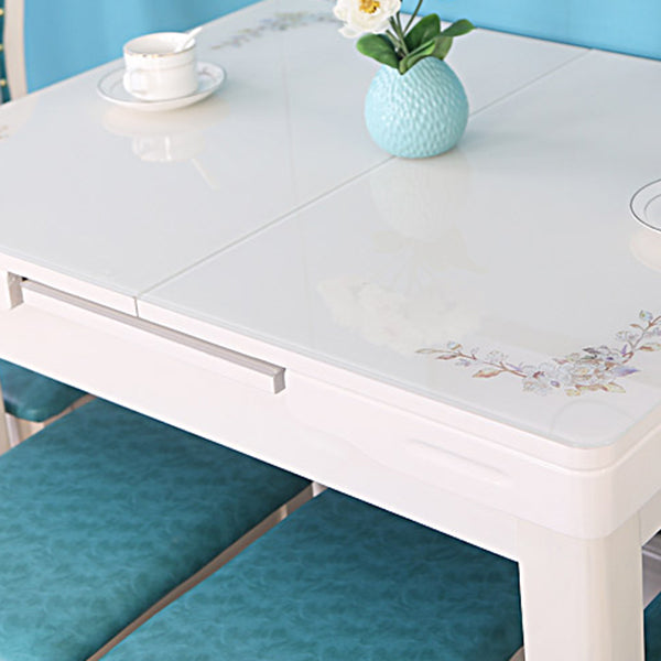 Eigentijdse uitbreidbare rechthoekige glazen eettafel met 4 poten