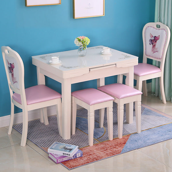 Eigentijdse uitbreidbare rechthoekige glazen eettafel met 4 poten