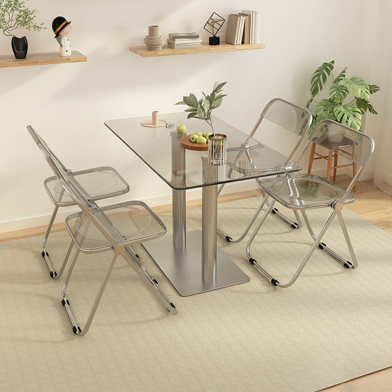 Finitura lucidata 1/4/5 PC set da pranzo con tavolo da pranzo in vetro e sedie pieghevoli