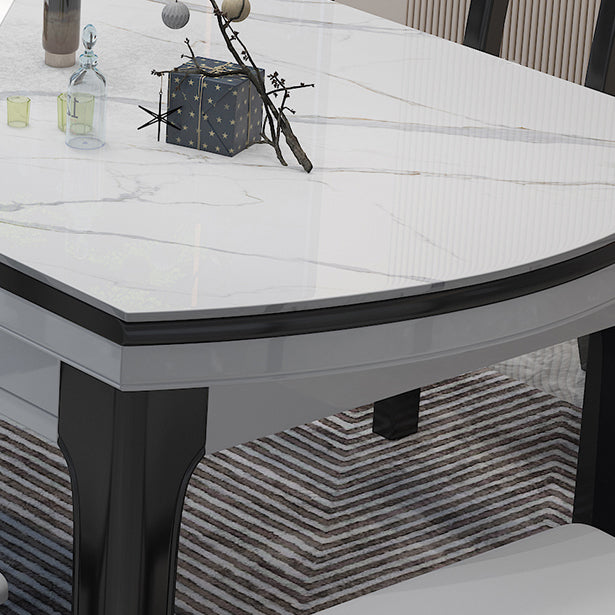 7 pezzi Set da pranzo con tavolo in pietra e sedie in legno bianco