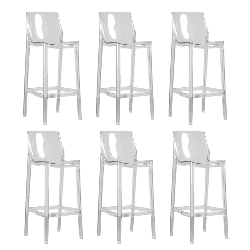 Contemporary Acrylic Backrest Counter High Stool with 4 Legs Clear 6 Piece Set Clearhalo 'Bar Furniture' 'Bar Stools' 'bar_stools' 'furn' 'furn_bar_stools' 'Furniture' 'Kitchen & Dining Furniture' 7837977