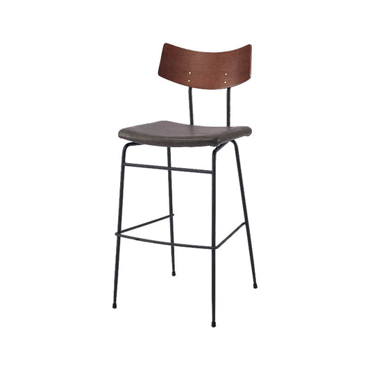 Industrial Upholstered Indoor Low Back Bar Stool with Metal Base Walnut+Black 1 Piece