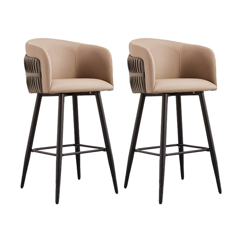 Contemporary Backrest Counter Stool with Leather Cushion and Metal Base Grey 2 Piece Set Clearhalo 'Bar Furniture' 'Bar Stools' 'bar_stools' 'furn' 'furn_bar_stools' 'Furniture' 'Kitchen & Dining Furniture' 7838228