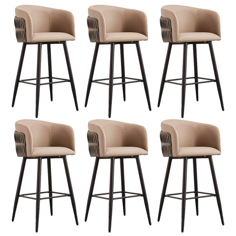 Contemporary Backrest Counter Stool with Leather Cushion and Metal Base Grey 6 Piece Set Clearhalo 'Bar Furniture' 'Bar Stools' 'bar_stools' 'furn' 'furn_bar_stools' 'Furniture' 'Kitchen & Dining Furniture' 7838232