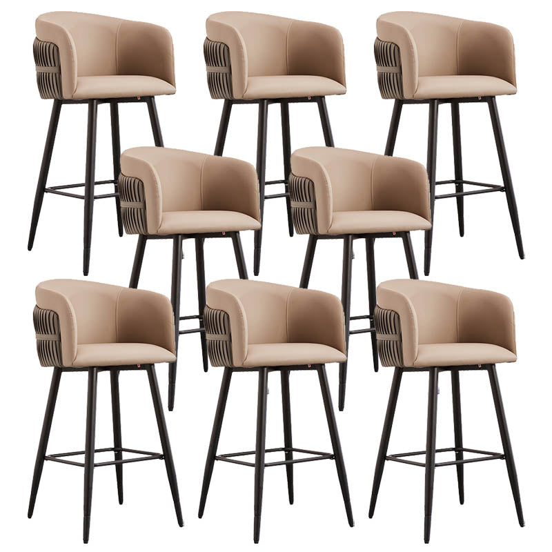 Contemporary Backrest Counter Stool with Leather Cushion and Metal Base Grey 8 Piece Set Clearhalo 'Bar Furniture' 'Bar Stools' 'bar_stools' 'furn' 'furn_bar_stools' 'Furniture' 'Kitchen & Dining Furniture' 7838233