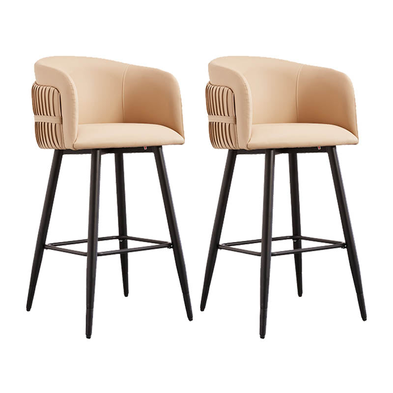 Contemporary Backrest Counter Stool with Leather Cushion and Metal Base Beige 2 Piece Set Clearhalo 'Bar Furniture' 'Bar Stools' 'bar_stools' 'furn' 'furn_bar_stools' 'Furniture' 'Kitchen & Dining Furniture' 7838238
